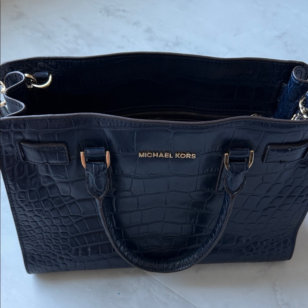 Michael Kors Navy Croc-Embossed Satchel